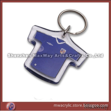 Lovely transparent polished T-shirt-shaped promotional acrylic/lucite keychain/key ring/key holder w